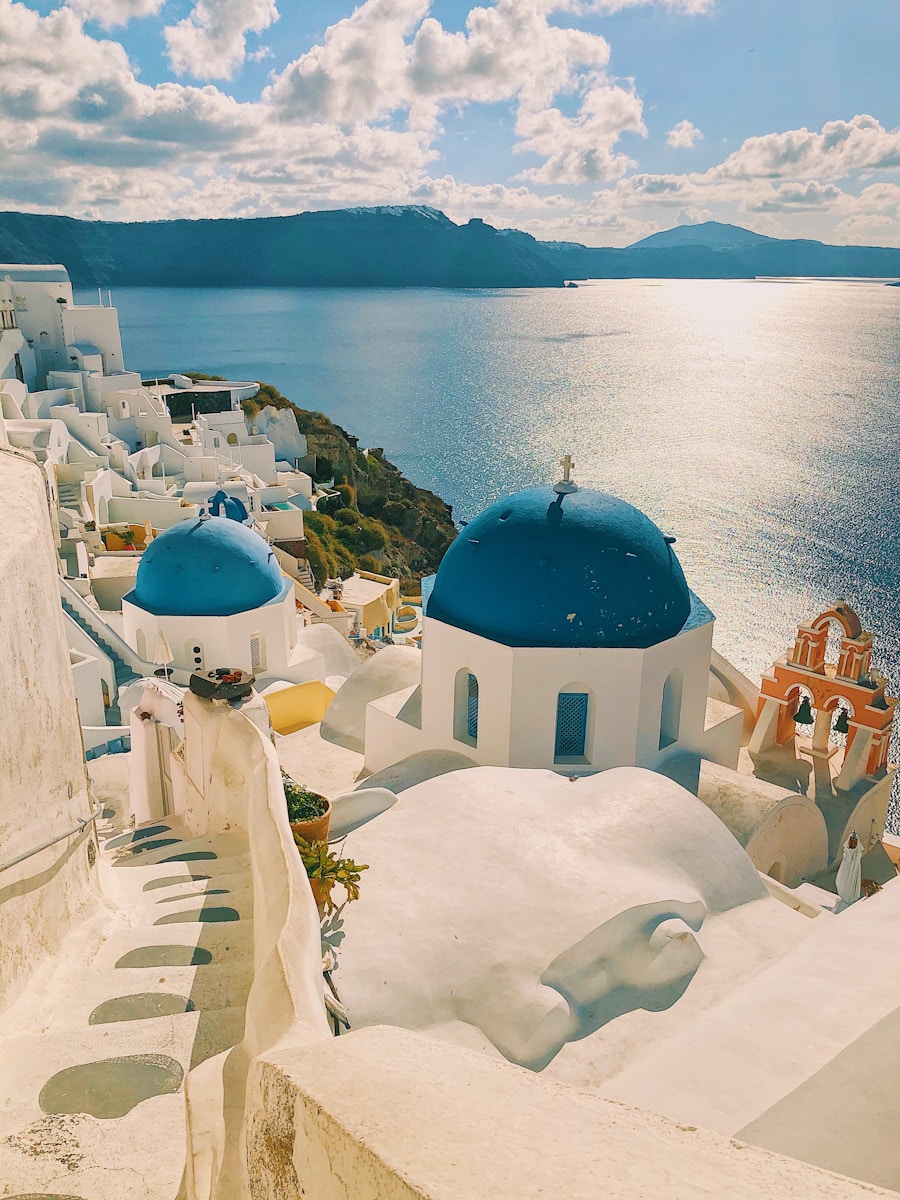 Whitewashed houses overlooking the blue sea in Greece